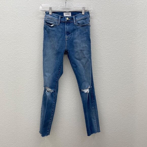 Frame Denim Denim - Frame Le High Skinny Crop Organic Stretch Distressed Denim Blue Jeans Womens 26
